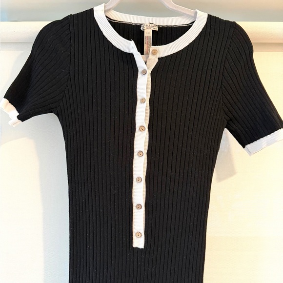 Free People Black Textured Knit Romper with White Trim - Picture 2 of 13